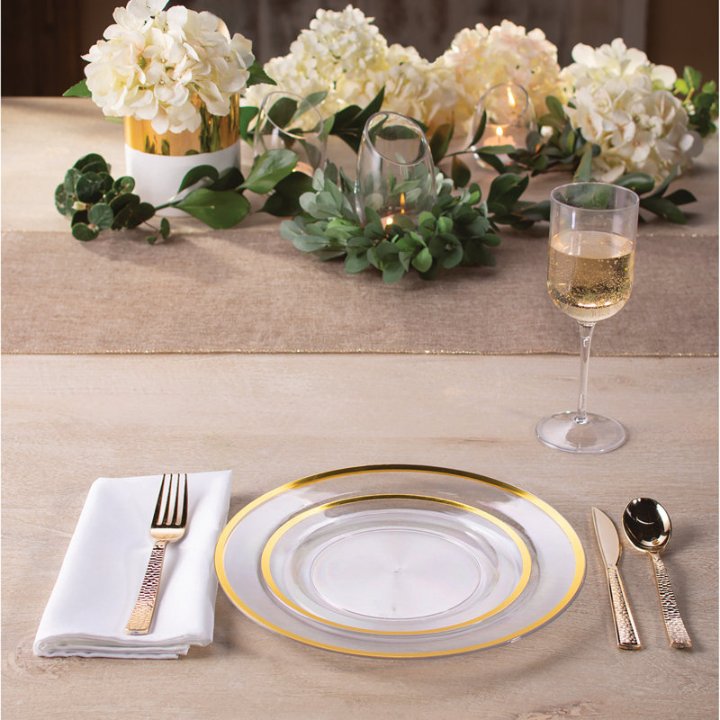 Premium Clear and Gold Plastic Tableware Set for 96 Guests