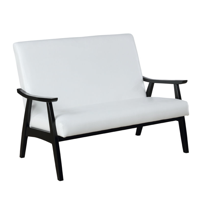 46.75'' Faux Leather Loveseat, Black, White Faux Leather