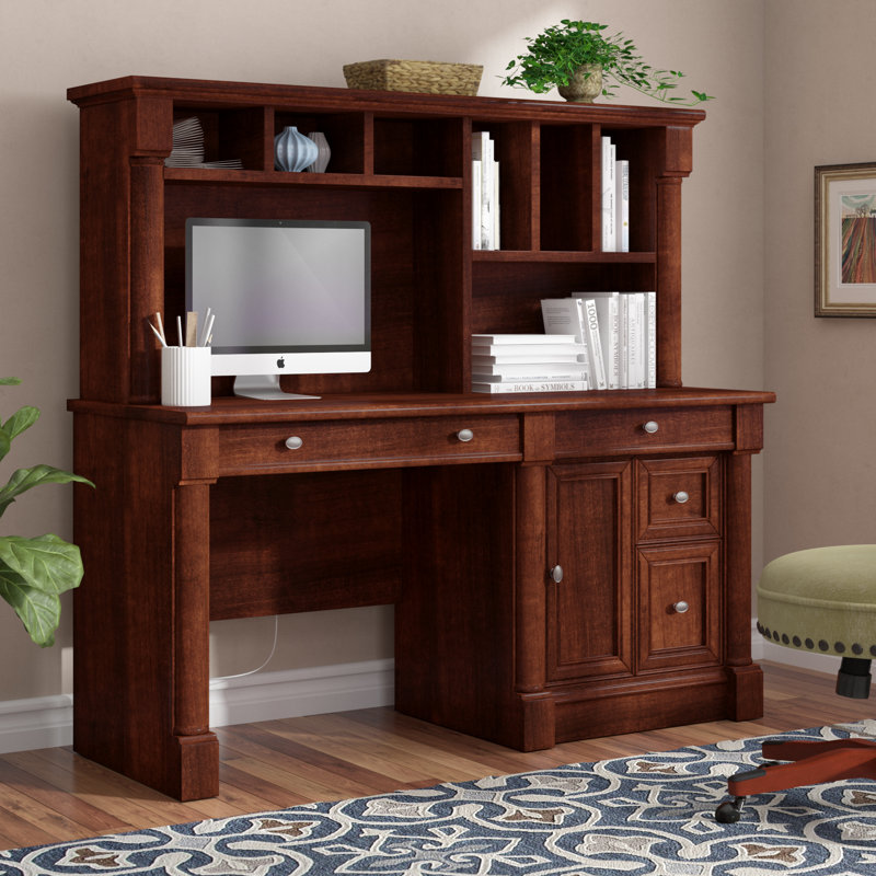 Rameka Computer Desk with Hutch, Select Cherry