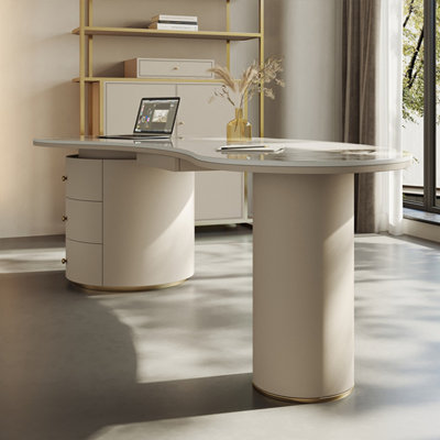 62.99"Luxury White Sintered Stone Office Desk