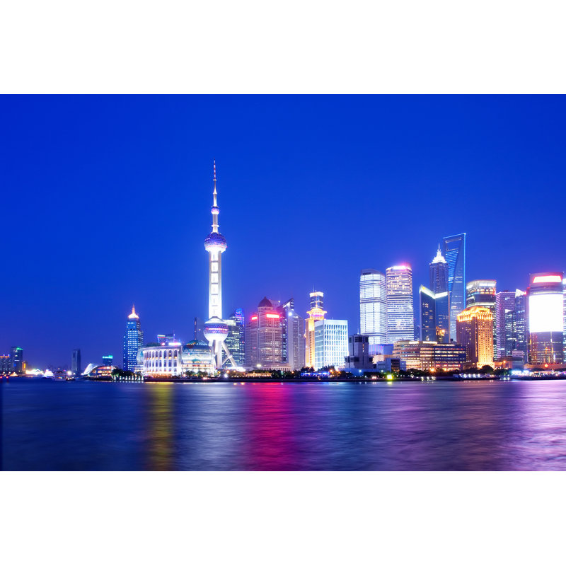 Night View Of Shanghai by Hudiemm - Wrapped Canvas Print, 30cm H x 46cm W