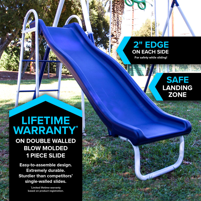 Sierra Vista Blue and Green Metal Swing Set with Slide