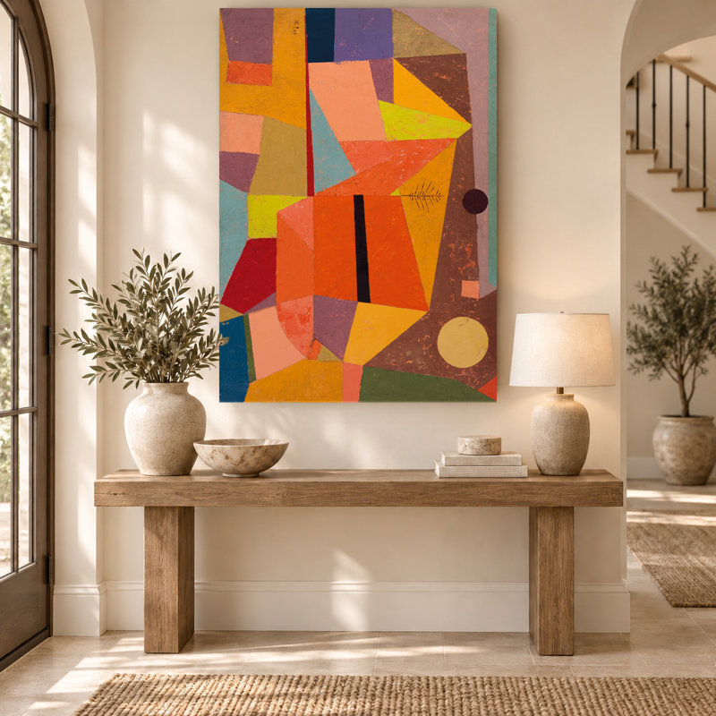 Toile murale géométrique abstraite orange et violette chaude, 24" H x 16" W