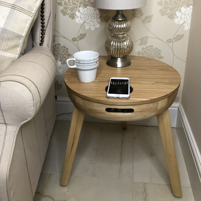 Yoakum End Table with Built-In Outlets, Oak