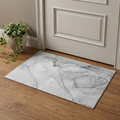 Tapis abstrait gris et gris anthracite lavable 3 pi x 5 pi avec protection UV