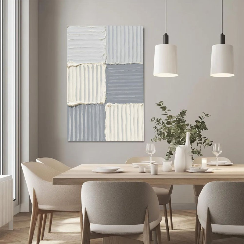 Art mural sur toile encadré en 2 dimensions, géométrie abstraite, blocs de couleur dégradés gris et blanc, impression sur toile de style minimaliste, décoration idéale pour la salle de peinture, cadeau idéal, prêt à accrocher