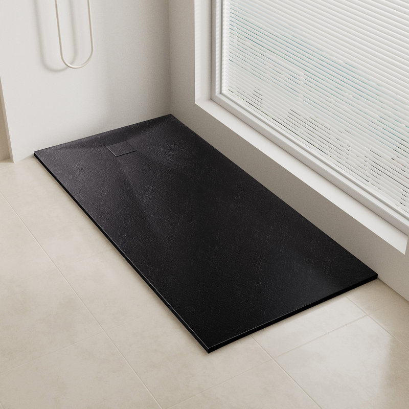 Slip-Resistance 32mm H Rectangular Black Shower Tray, 3.2cm H x 80cm W x 140cm D