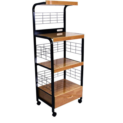 59.5" Tall Kitchen Cart With Drawer And Outlet, Black Natural Coloring 4 Electrical Black/Natural