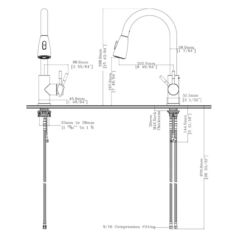 Robinet de cuisine en acier inoxydable à poignée simple Topcraft