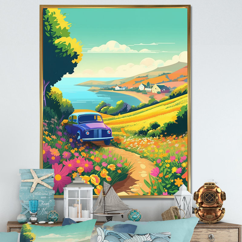 Seaside Drive I - Imprimé, H 32 po x l 16 po x P 1 po, Cadre flottant doré