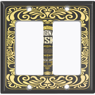 Metal Light Switch Plate Outlet Cover (Vintage The Original Whiskey Yellow Frame Border Faded Black - Single Toggle)
