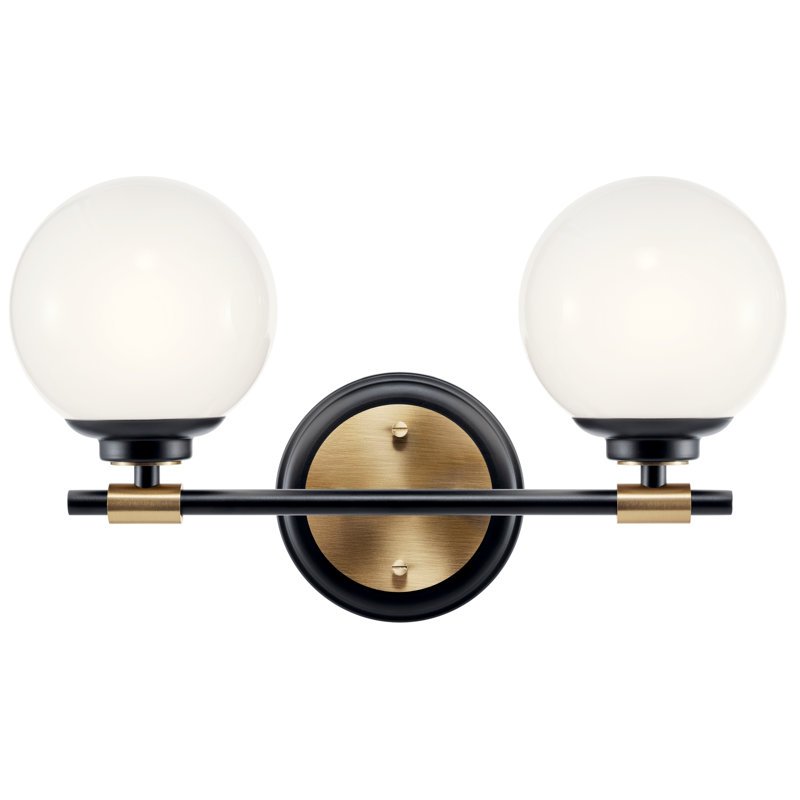 Thorman Black/Champagne Bronze 2-Light Vanity Light with Opal Glass Globe Shades, Black/Champagne Bronze