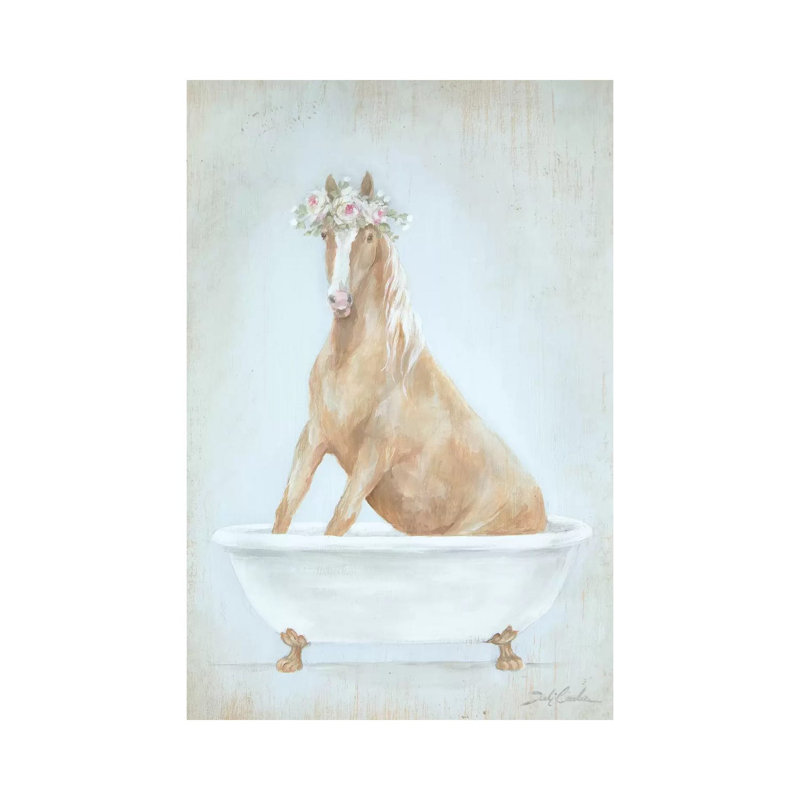 Horse In A Tub by Debi Coules - Wrapped Canvas Print, 20.32 cm H x 30.48 cm W