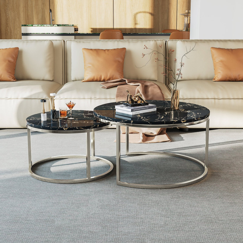 Ensemble de tables basses Burdell Ct1033, Noir, noir, noir, noir, Argent argent