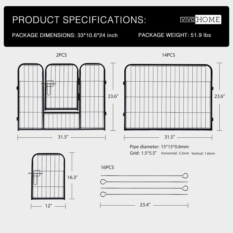 Clôture pour animaux pliable en métal 16 pièces VIVohome