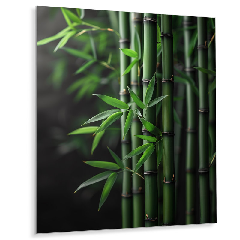 Vert, noir, sérénité, tiges de bambou - art mural en bambou, Métal métal, 40" H x 30" W
