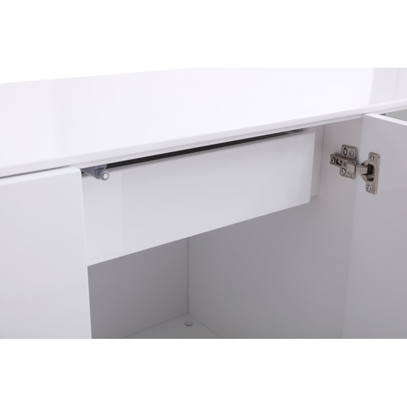 Table de buffet à 2 tiroirs Anfriede, Blanc / Champagne doré