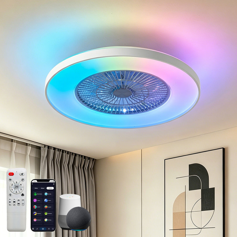 Ventilateur de plafond encastré 24 po à DEL Bluetooth Bluetooth Makaiyla avec télécommande vocale APP, 24 po de largeur