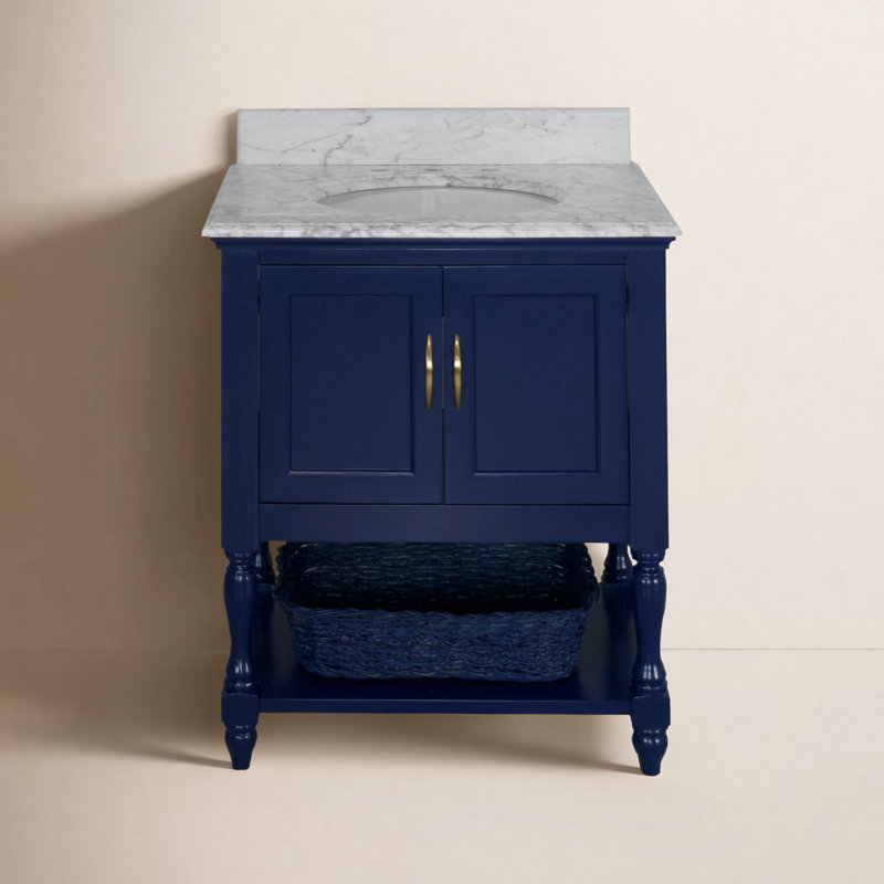 30'' Single Bathroom Vanity with Top, Carrara Marble, Royal Blue