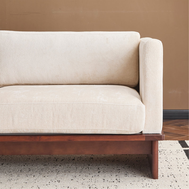 Canapé rembourré 77 po à accoudoirs carrés moderne 77 po avec base en bois massif, Beige