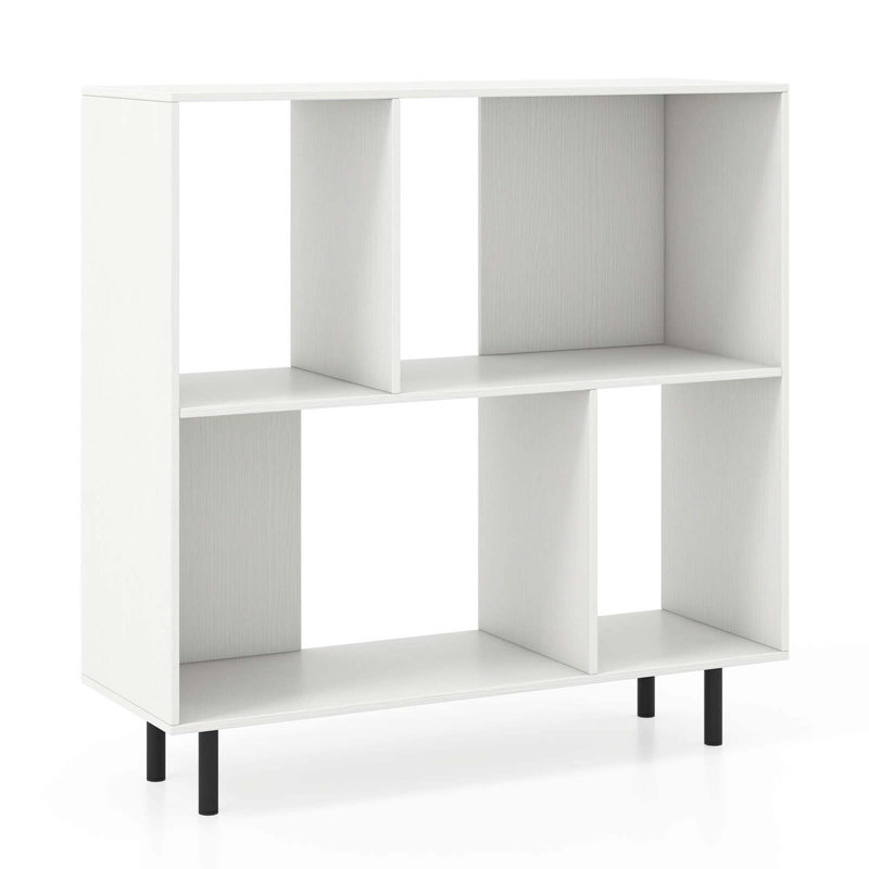 Open Shelf Bookcase Mid Century Modern Cube Bookshelf With 4 Compartments, White