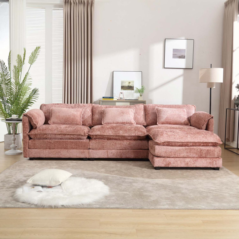 112 Inch Oversized Sectional Sofa Cloud Couch, Modern Chenille L Shaped Modular Sleeper with Moveable Ottoman & Memory Foam