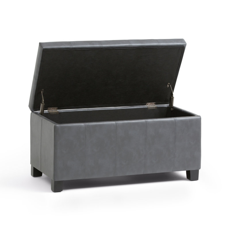 Stone Gray Faux Leather Tufted Storage Ottoman Bench