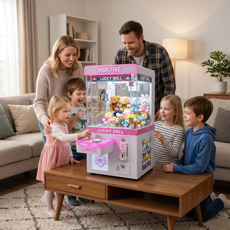 Mini machine à griffes: jeu d'arcade à DEL Lucky Doll pour la maison et le bureau, grue portative à jouets, Rose