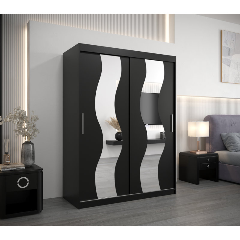 Hargaden 2 Door Solid + Manufactured Wood Wardrobe, Black Matt