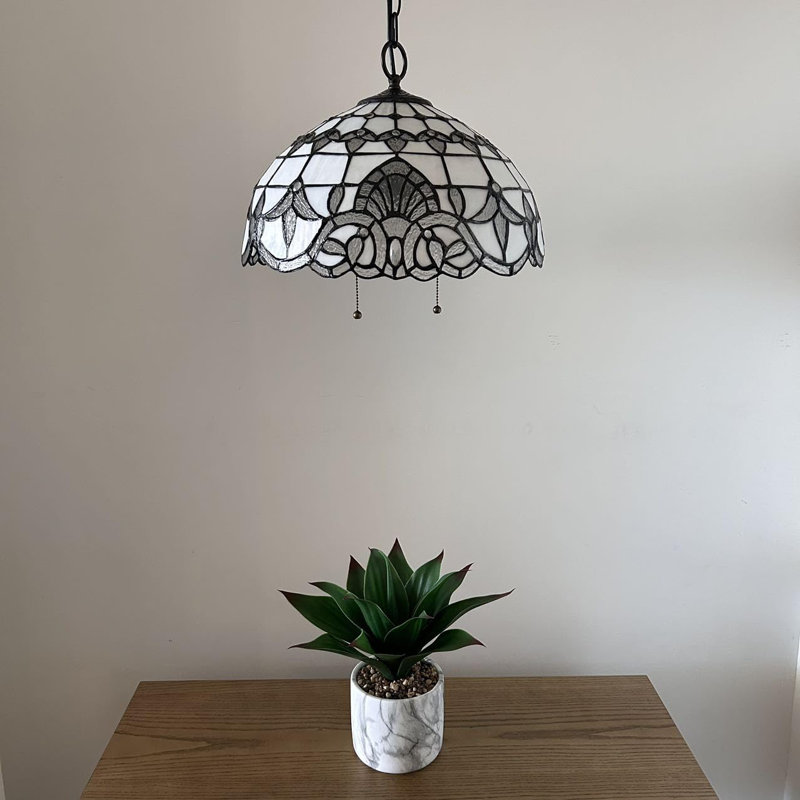 White Stained Glass Bronze LED Pendant Light Fixture