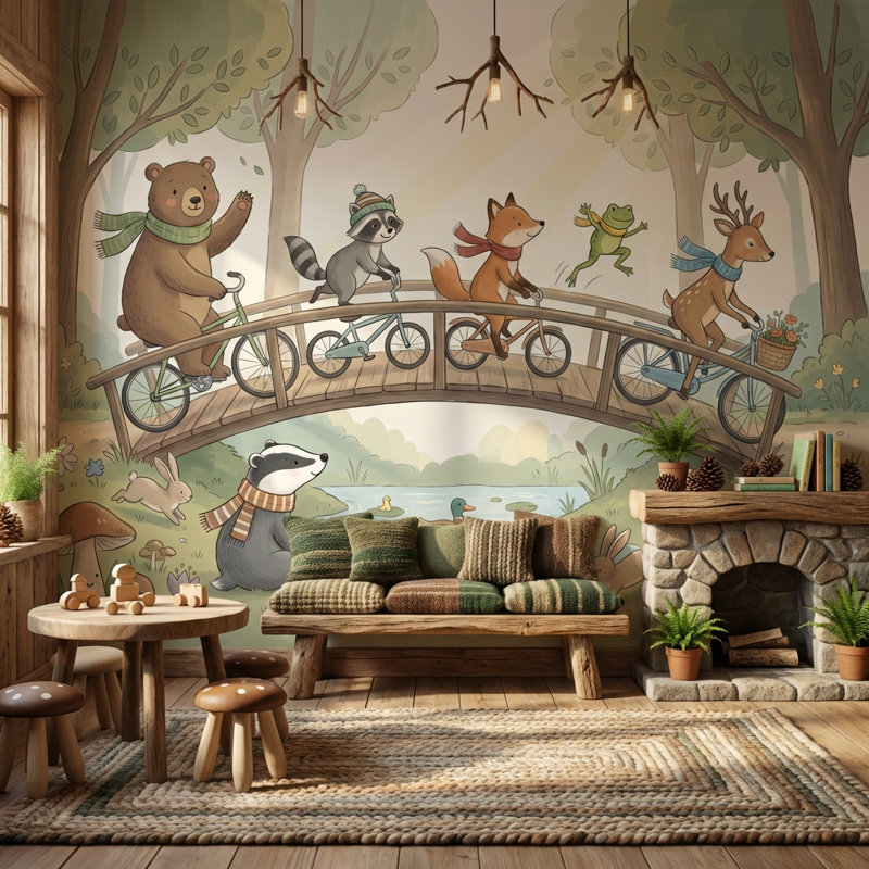 Papier peint animaux de la forêt, 100"x96", Non-Woven Nonpasted