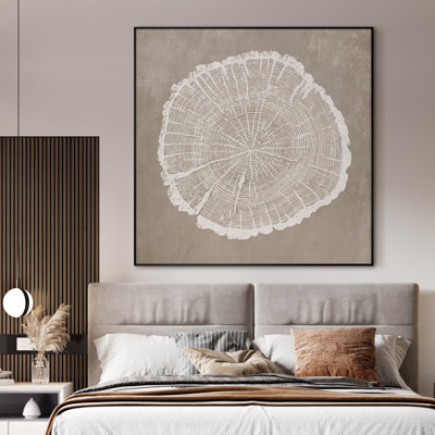 Extra Large Rustic Tree Ring Wall Art Print - Natural Wood Slice Inspired Artwork Decor for Living Room or Bedroom, Frame Assembly Required (Frame Assembly Required)