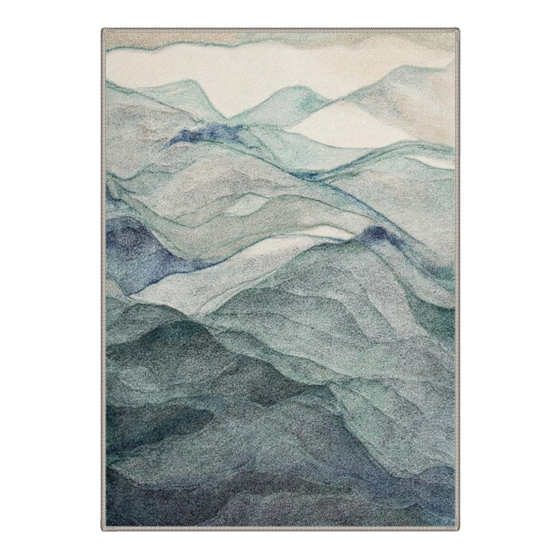 Tonicka Mistara Abstract Machine Washable Green / Beige Indoor Area Rug with Non-Slip Backing, Rectangle 5' x 7'