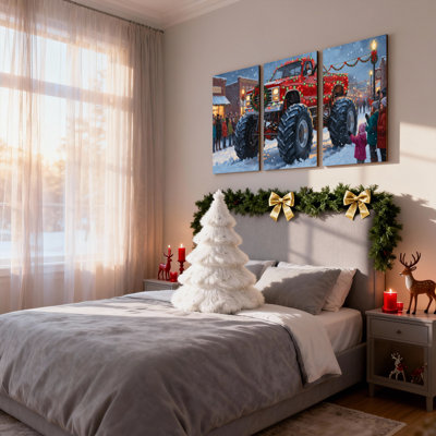 «Christmas Christmas Truck Parade Snowy Town Scene», ensemble de 3 impressions sur toile