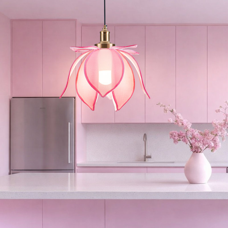 Luminaire suspendu moderne en tissu de lin, Rose, H 12 po x l 15,74 po x P 4,72 po