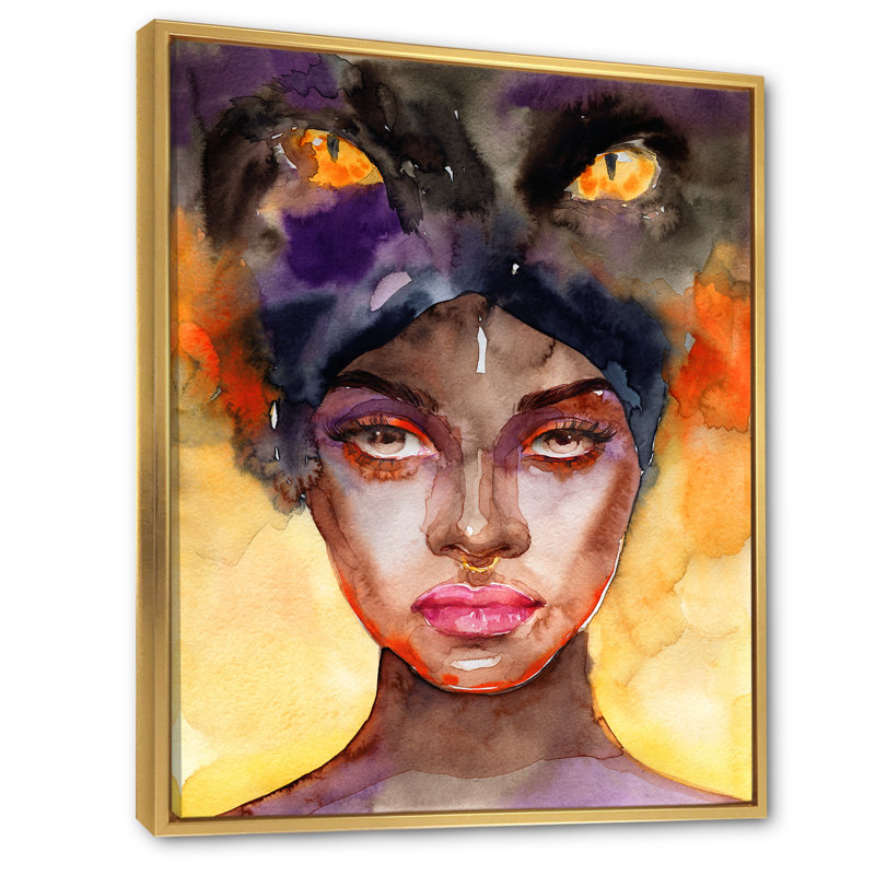 Portrait d'un élégant mannequin V - œuvre d'art sur toile Glam, H 32 po x l 16 po x P 1 po, Toile encadrée flottante dorée