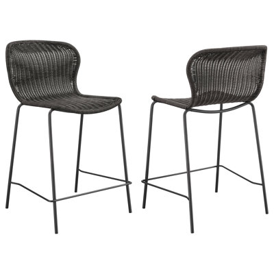 Chaise de comptoir brune en faux rotin (ensemble de 2)