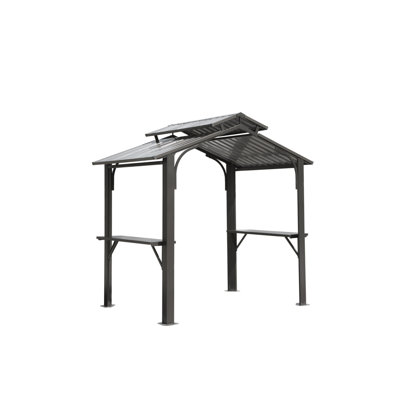 8×5Ft Hardtop Grill Gazebo, Outdoor Bbq Gazebo W/Galvanized Steel Double Roof, Permanent Sun Shade Grill Canopy Shelter With 2 Side Shelves And Ceiling Hook For Patio Deck Yard Garden ()