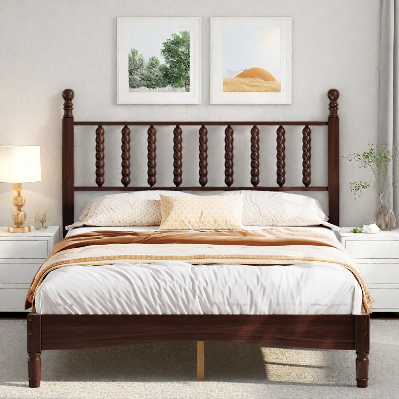 Lit plateforme en bois avec tête de lit en forme de gourde, Double