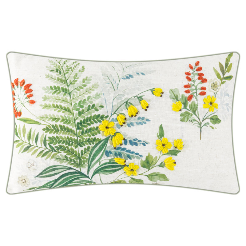 Housse de coussin décorative en lin à motif de feuilles décoratives 3D, Blanc / vert / rouge / jaune, H 12 po x l 20 po