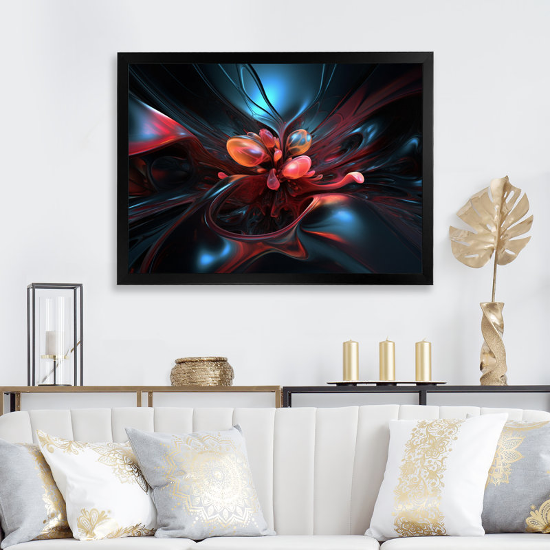 Rouge et bleu infini complexe I - impression, H 34 po x l 44 po x P 1,5 po, Cadre photo noir