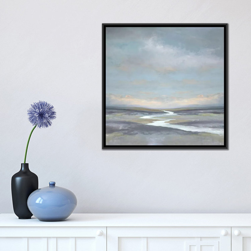 « riverbend i », impression sur toile, H 18 po x l 18 po x P 1,5 po, Toile avec cadre noir, Pas de tapis