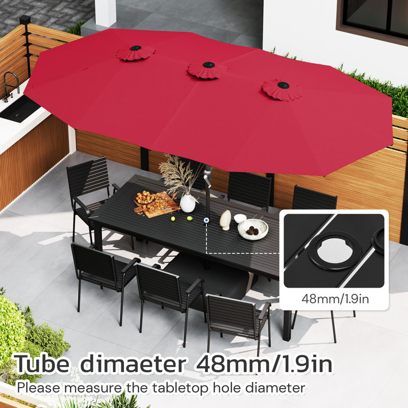 Parasol d'extérieur double face avec base incluse, Rouge