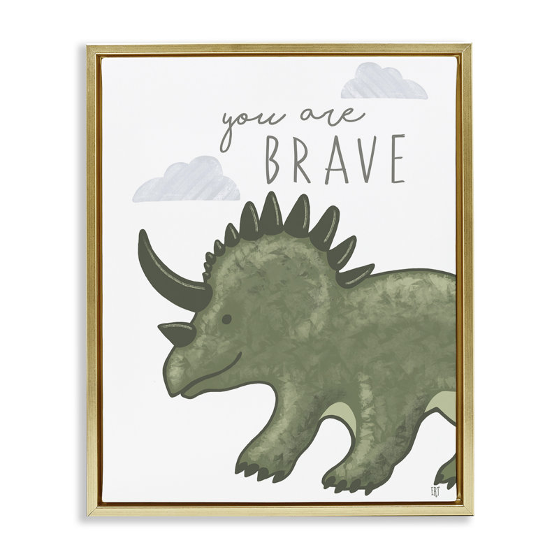 Cadre flottant You Are Brave Dinosaur, design par Elizabeth Tyndall, H 31 po x l 25 po, Cadre flottant métallique doré