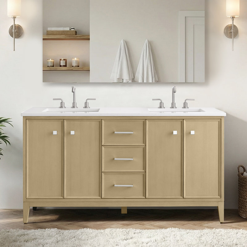 Ensemble de meuble-lavabo double 60 po, Natural Oak