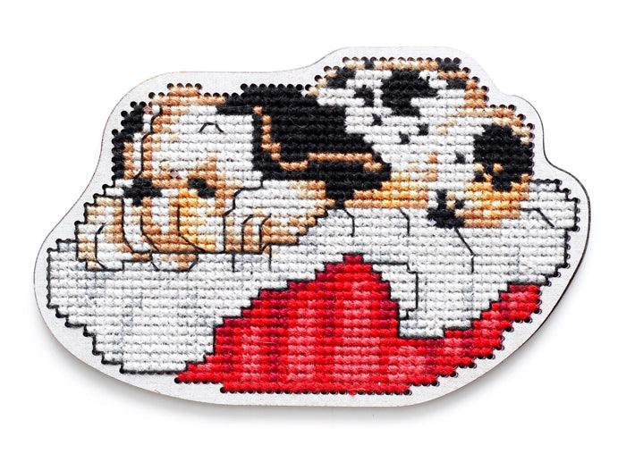 Trousse de broderie au point de croix magnétique en bois « Chiots endormis » par RTO EHW032