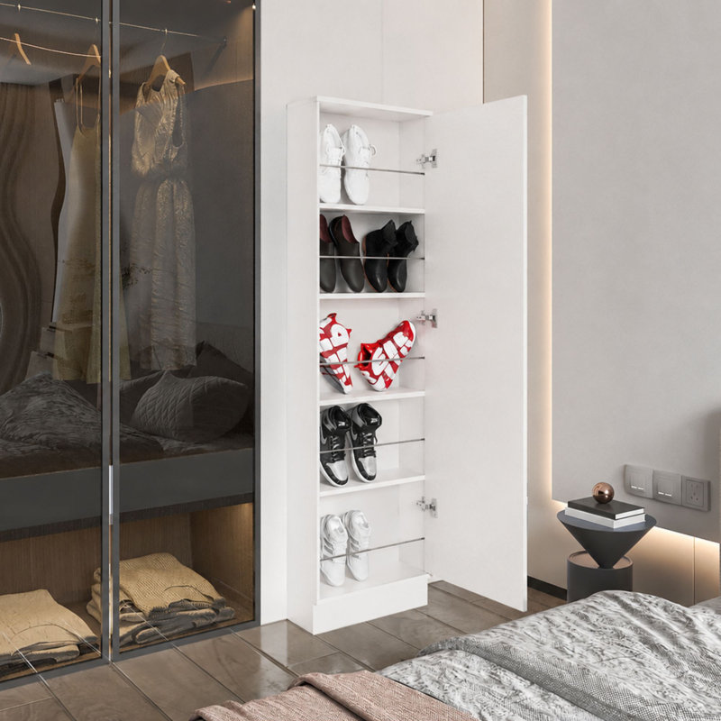  Armoire de rangement à chaussures avec miroir pleine grandeur Harper, Blanc