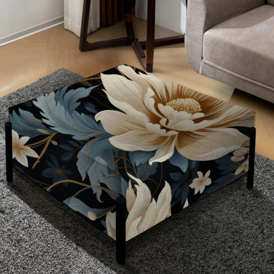 Timeless Beige Peony Sophistication - Floral Large Square Ottoman