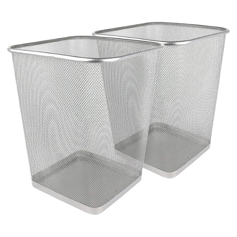 Altieri 9L Silver Square Metal Mesh Waste Paper Bin Lightweight Mesh Trash Can Waste Bin (2)
