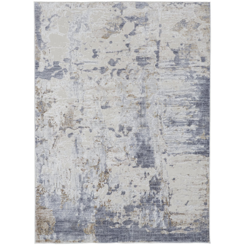 Abstract Machine Woven Rectangle 4' x 6' Polyester Area Rug in Blue/White, Rectangle 7'10" x 9'6"